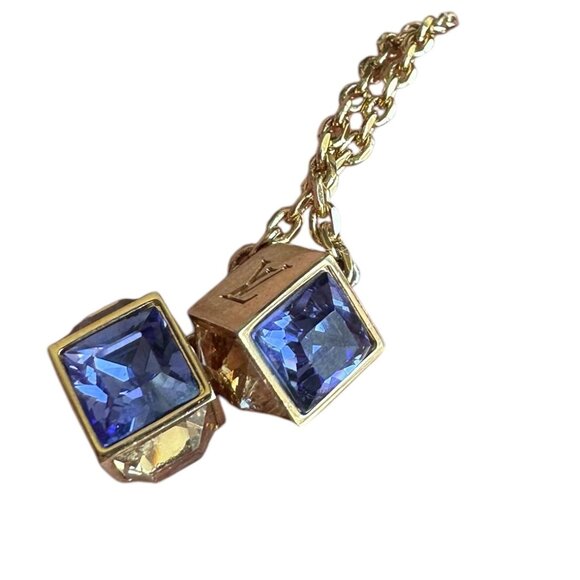 ‼️LOUIS VUITTON CRYSTAL GAMBLE CUBE EARRINGS IN AZUR - Picture 10 of 16